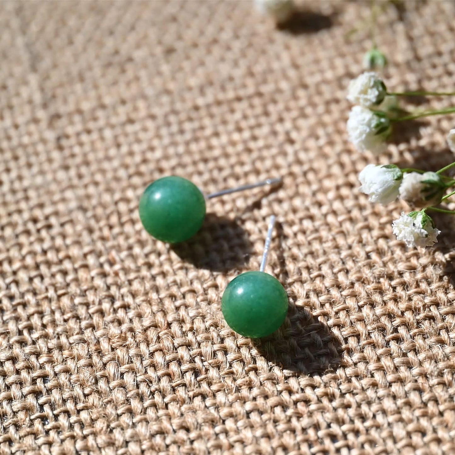 Jade Earrings Studs,8mm Dark Green Jade Earrings for Women,925 Sterling Silver Stud Earrings Jade Jewellery Good Luck Earrings Handmade Gift for Birthday Anniversary