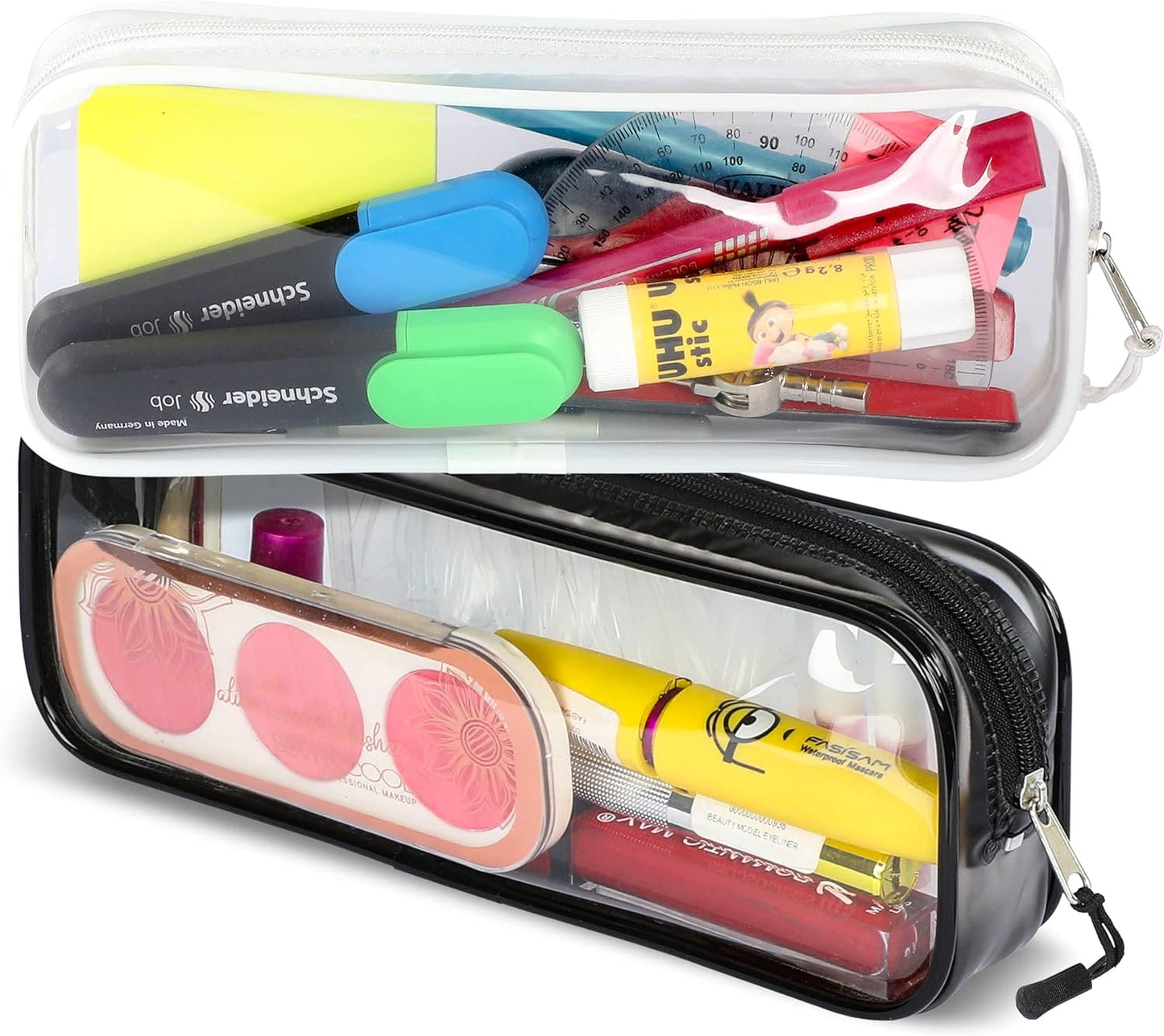 Zamasha Clear Pencil Case Black with Strong Zipper | 22x4x9 cm Stylish, Practical and Transparent Pencil Case | Versatile Storage for Stationery, Toiletries, Makeup, Travel & Office Supplies