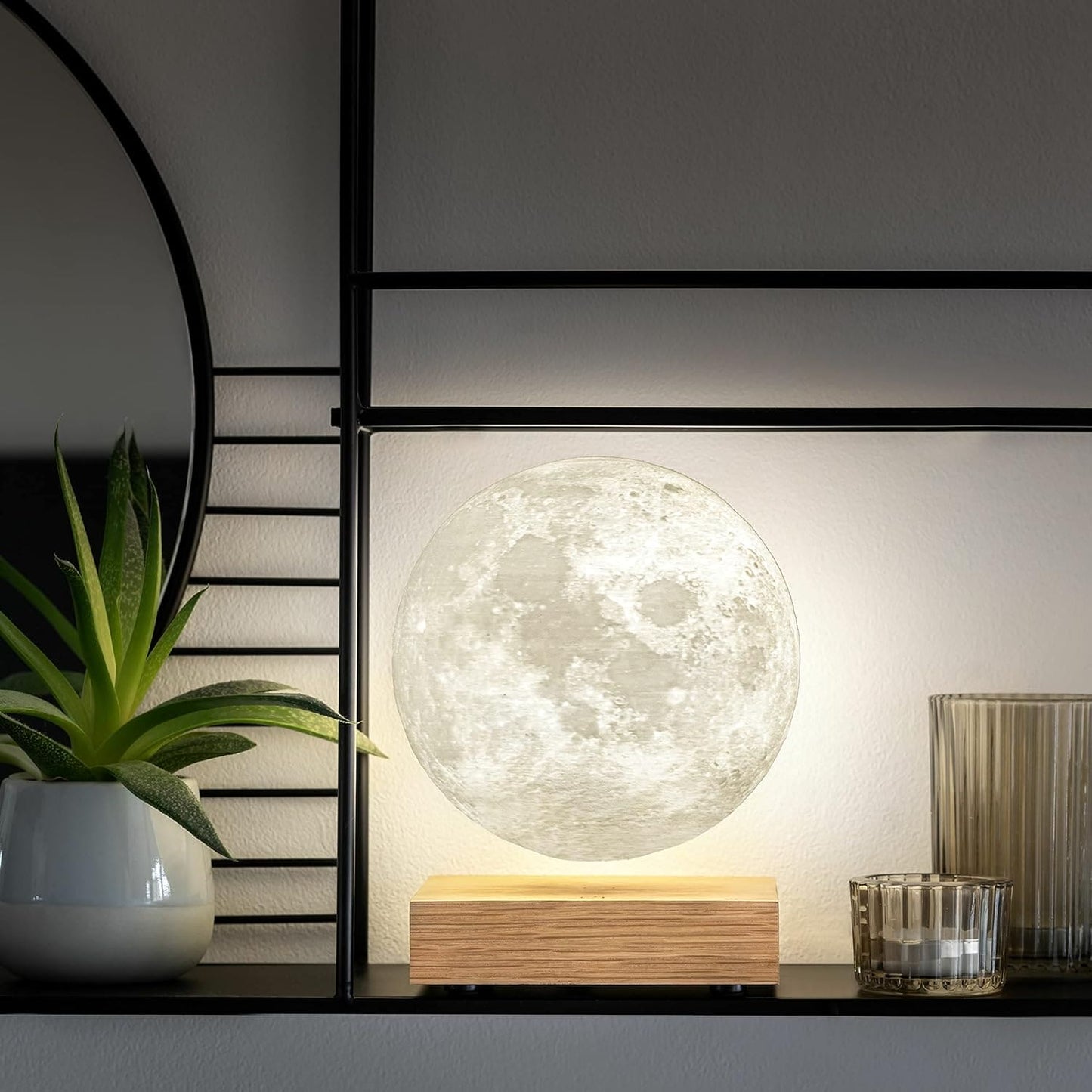 Gingko Design 3D Printed Levitating Smart LED Moon Lamp, 3 Colour Modes, Mains Adaptor Included, Packed in Premium Gift Box, 50000 Hours LED Life Span, Touch Control Button (White Ash)