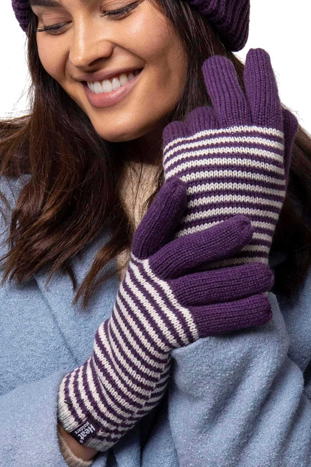 HEAT HOLDERS - Ladies Cute Striped Fairisle Warm Knitted Fleece Lined Winter Thermal Gloves