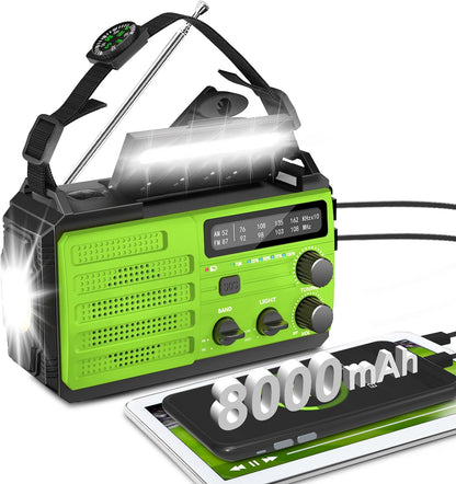 Wind Up Radio,8000mAh Hand Crank Solar Radio,AM/FM Emergency Weather Radio,3-Mode Flashlight,2-Mode Reading Lamp,Survival Radio with USB Phone Charger,SOS Alarm,for Outdoor and Emergency