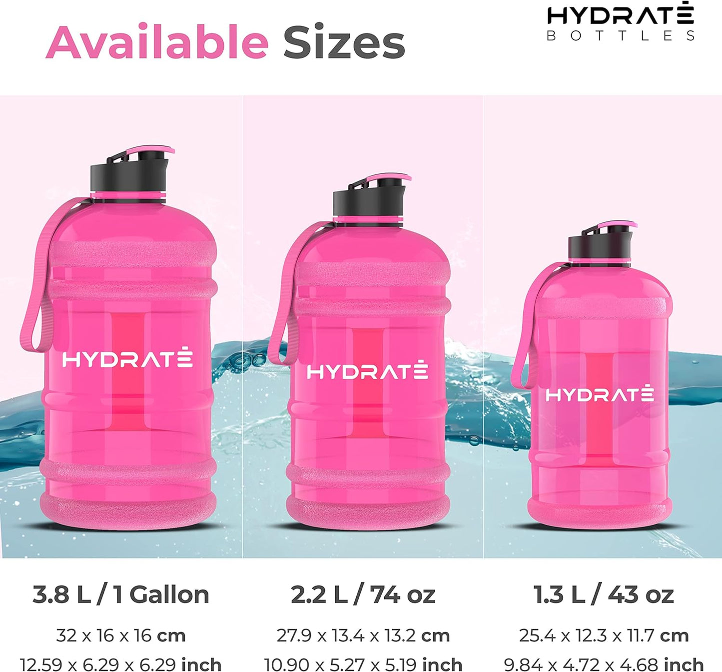 HYDRATE XL Jug Half Gallon Water Bottle with Nylon Carrying Strap & Leak-Proof Flip Cap - 2 Liter Water Jug - Large Capacity for Gym, Workouts, Sports, Running, Jogging, Travel - Matte Nude (74 oz)