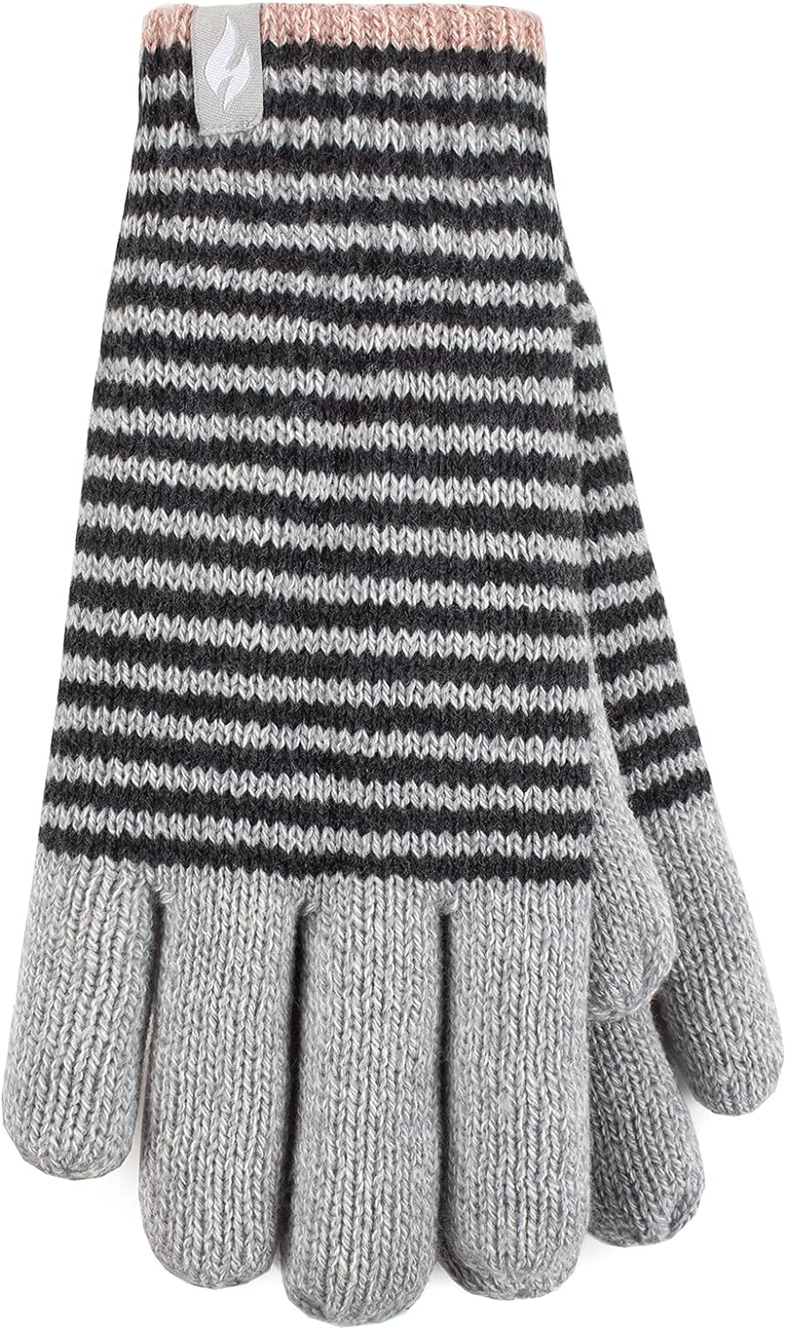 HEAT HOLDERS - Ladies Cute Striped Fairisle Warm Knitted Fleece Lined Winter Thermal Gloves