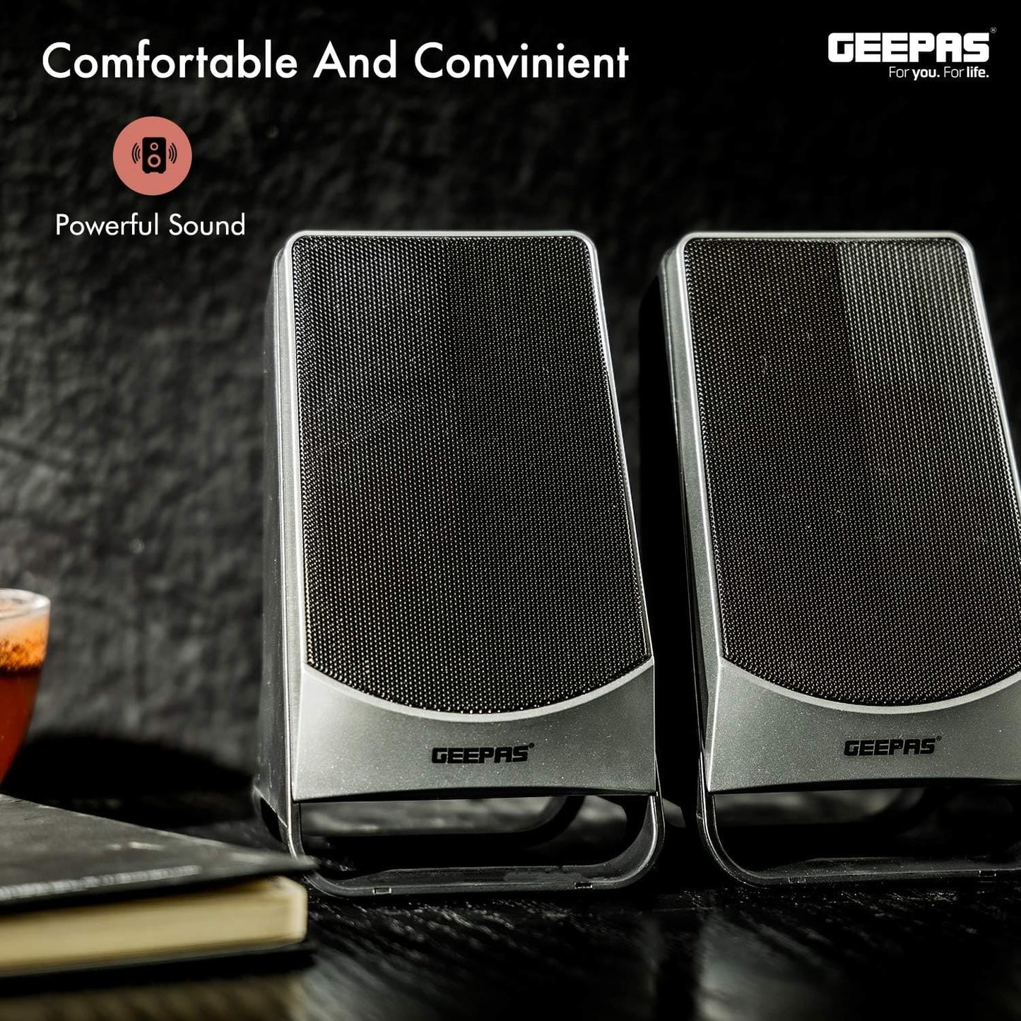 GEEPAS 2.0 Computer Speaker – PC Speakers/Multimedia Speakers for Laptops & Computers – 1.3M Cable, USB Connection Type & 3.5mm Jack Stereo – 2 Years Warranty