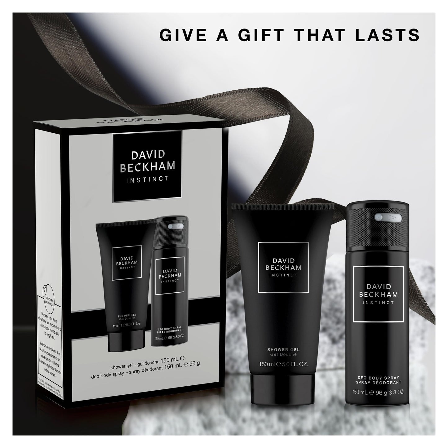 David Beckham Instinct Deodorant Body Spray & Shower Gel Gift Set for Him, Captivating Fougère Citrus Perfume, 150ml (5oz) & 150ml (5oz)