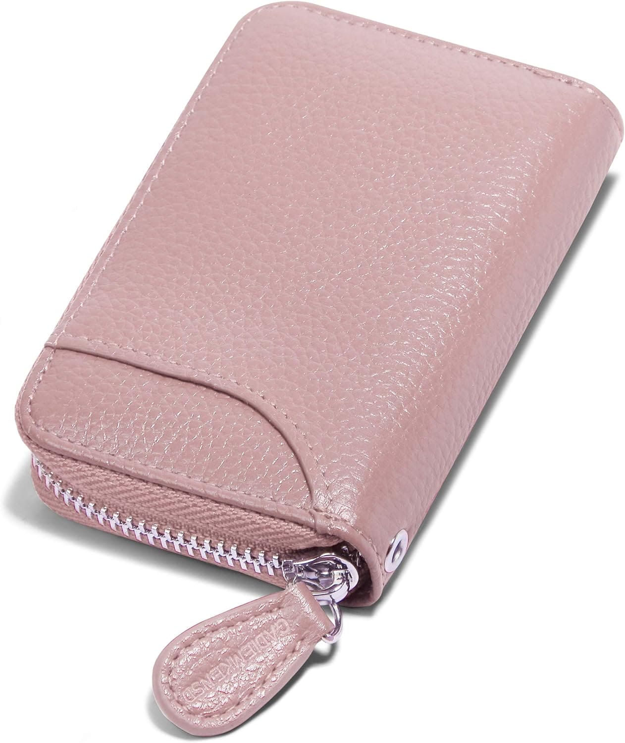 Womens Credit Card Holder Small RFID Blocking Ladies Wallet with Stainless Steel Zipper Excellent Genuine Leather Accordion Wallets Case for Women ID Compact Slim Blocked Zip Accordian Cards Pink