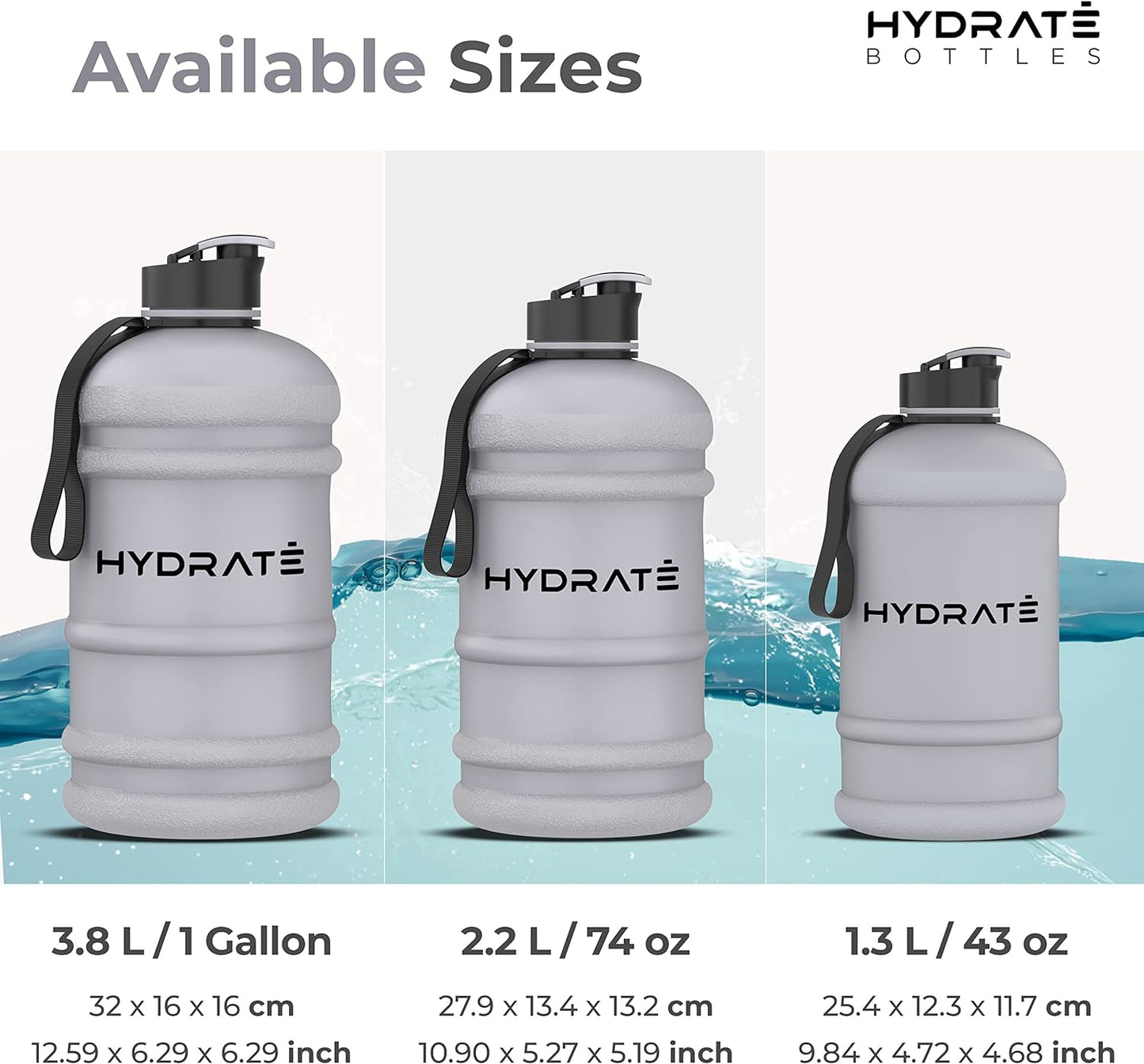 HYDRATE XL Jug Half Gallon Water Bottle with Nylon Carrying Strap & Leak-Proof Flip Cap - 2 Liter Water Jug - Large Capacity for Gym, Workouts, Sports, Running, Jogging, Travel - Matte Nude (74 oz)