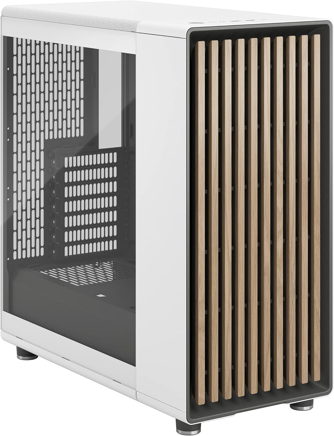 Fractal Design North Chalk White - Wood Oak Front - Mesh Side Panels - Two 140mm Aspect PWM Fans Included - Type C USB - ATX Airflow Mid Tower PC Gaming Case