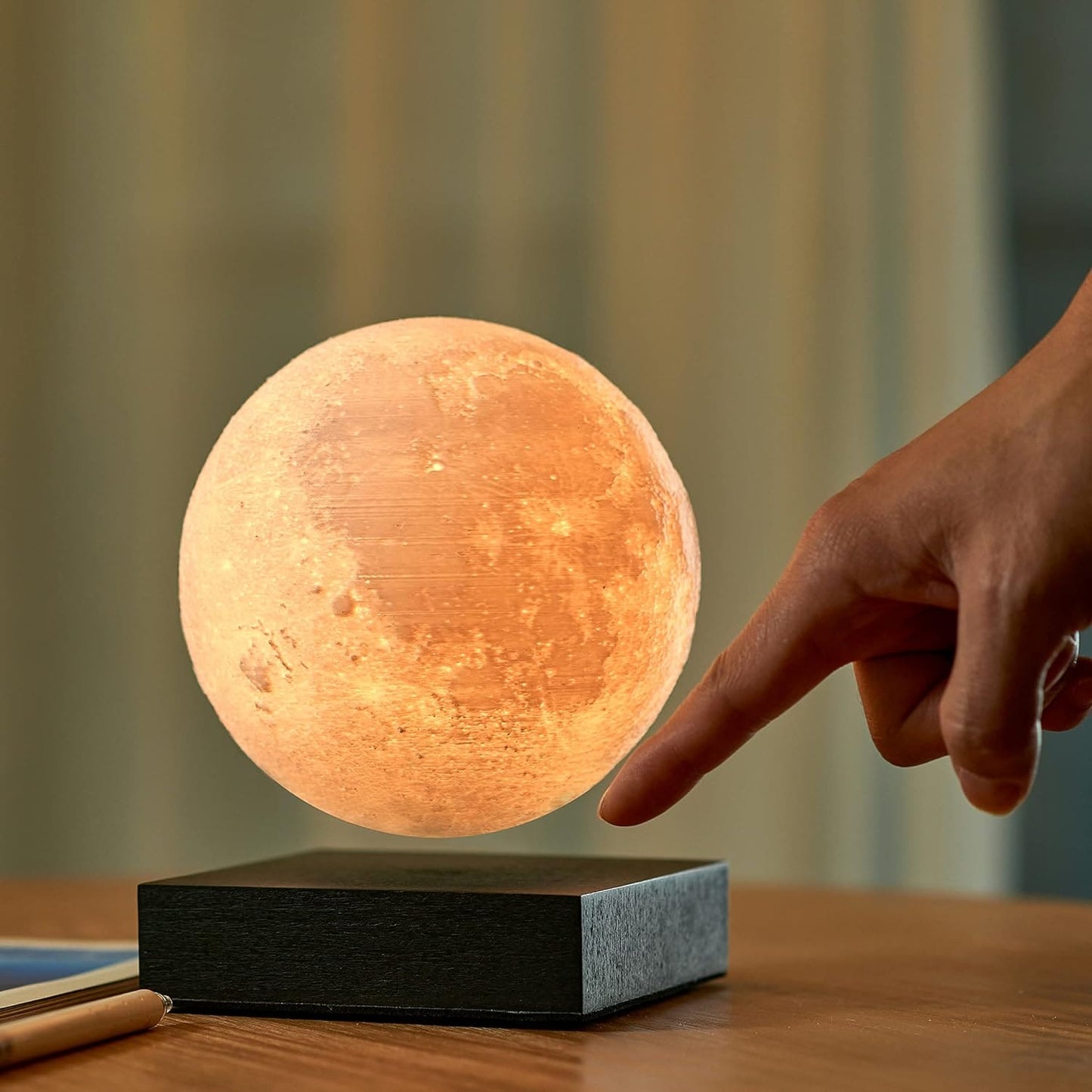 Gingko Design 3D Printed Levitating Smart LED Moon Lamp, 3 Colour Modes, Mains Adaptor Included, Packed in Premium Gift Box, 50000 Hours LED Life Span, Touch Control Button (White Ash)