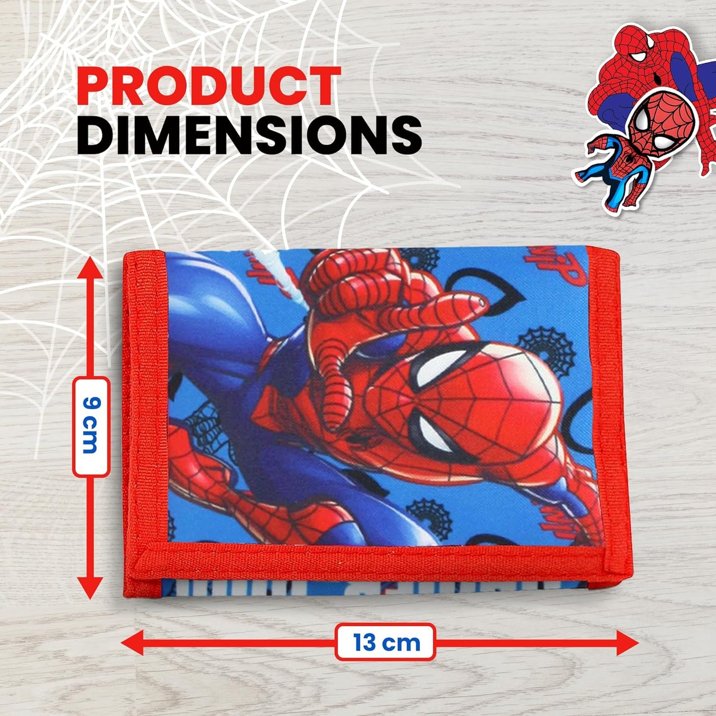 Spiderman Kids Wallet - Spider Symbol Trifold Wallet with ID Pocket and Zipped Coin Purse - Official Marvel Merchandise