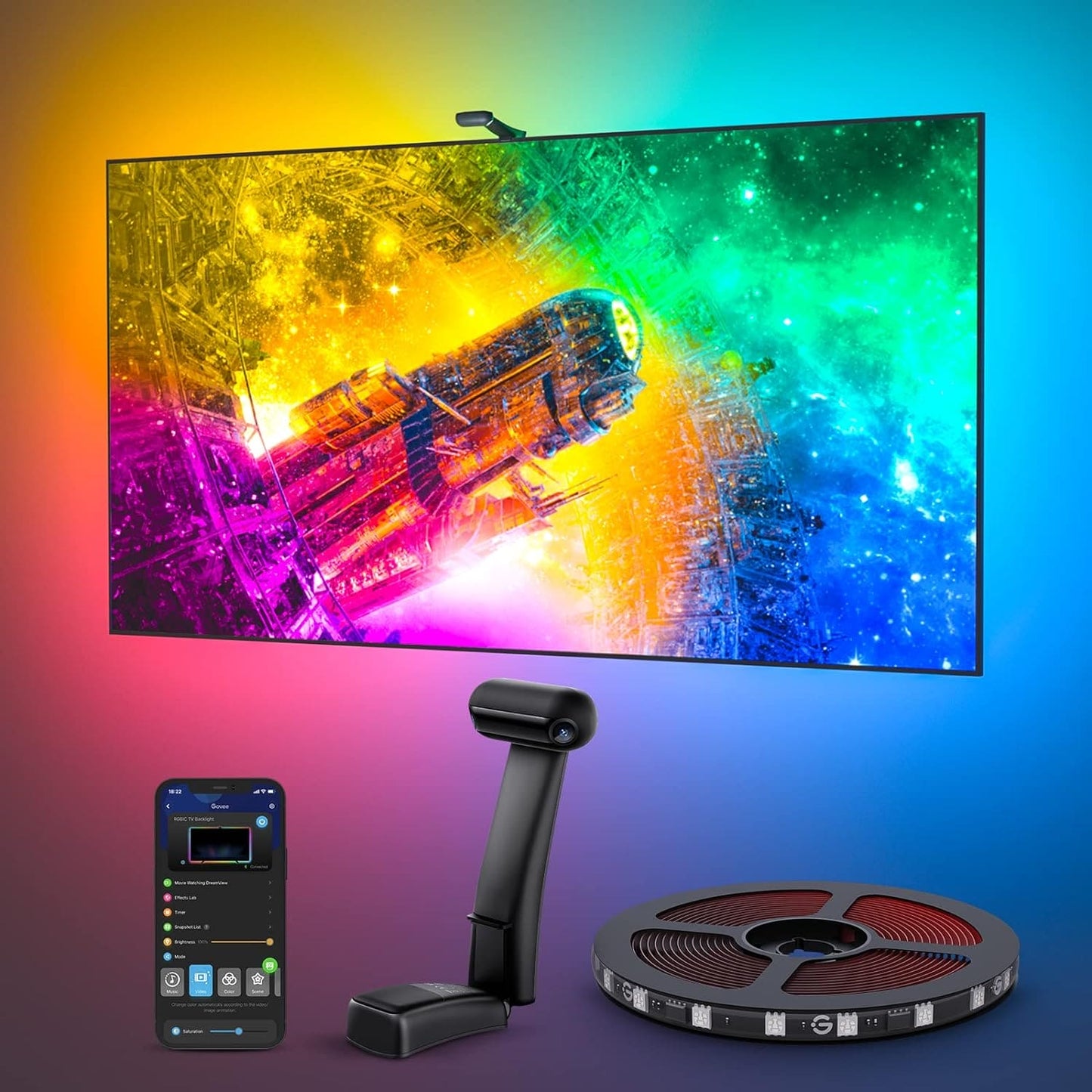 Govee Envisual LED TV Backlight T2 with Dual Cameras, DreamView RGBIC Wi-Fi Double TV Lights Beads for Adapts to Ultra-Thin 55-65 inch TVs, Smart App Control, Music Sync