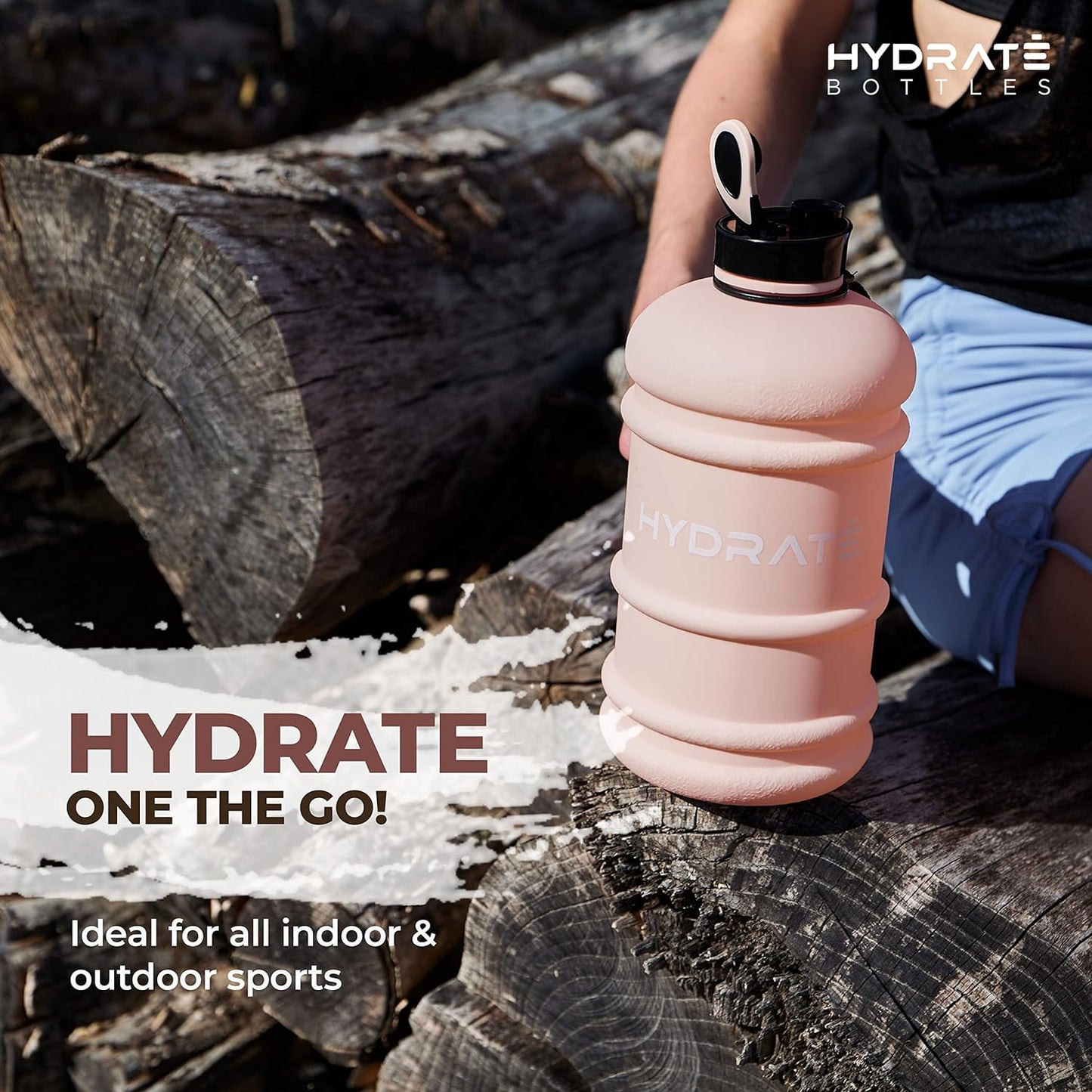 HYDRATE XL Jug Half Gallon Water Bottle with Nylon Carrying Strap & Leak-Proof Flip Cap - 2 Liter Water Jug - Large Capacity for Gym, Workouts, Sports, Running, Jogging, Travel - Matte Nude (74 oz)