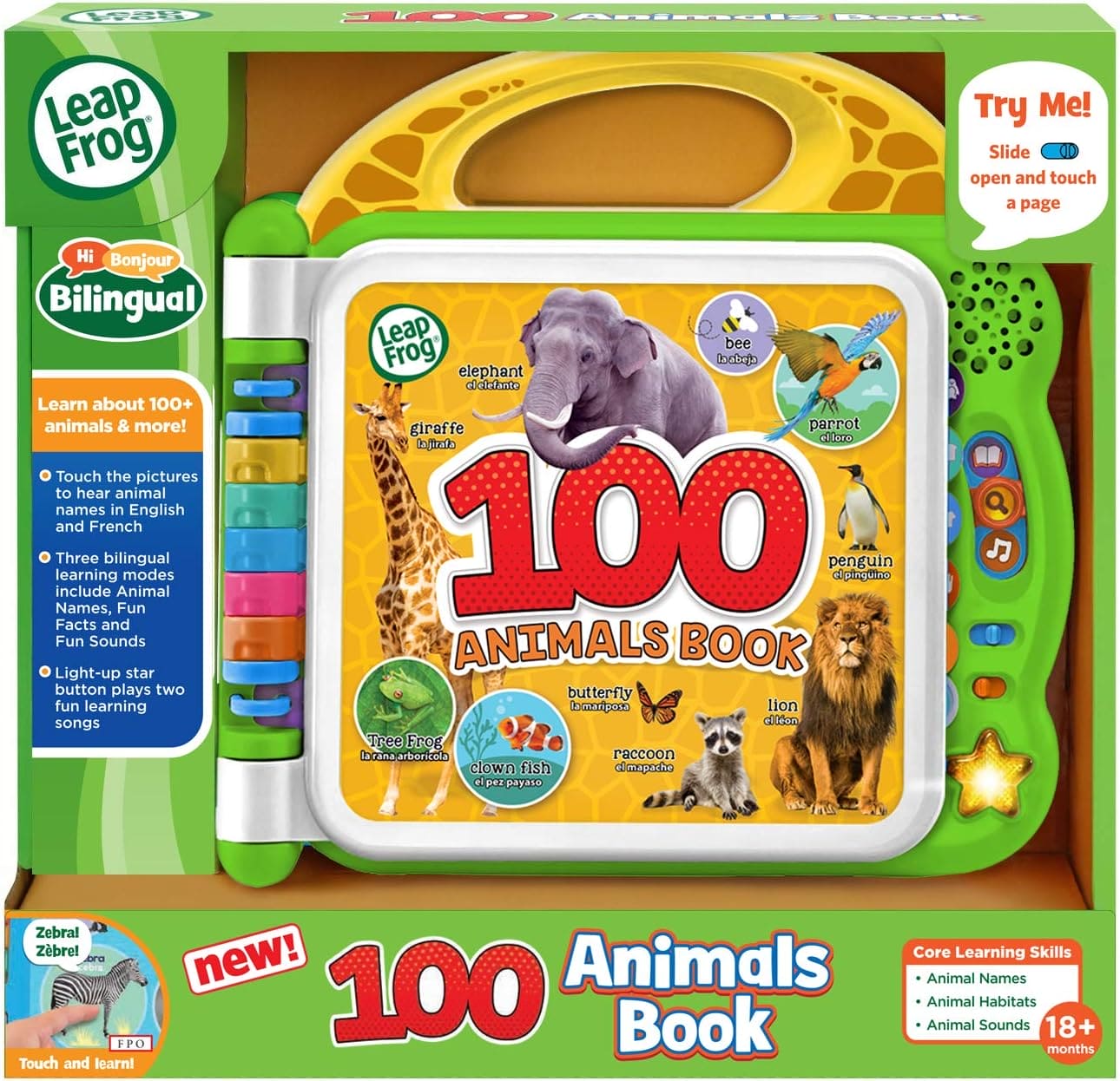 LeapFrog 100 Animals Book, Baby Book with Sounds and Colours for Sensory Play, Educational Toy for Kids, Preschool Bilingual Learning Games for Boys and Girls Aged 18 Months, 1, 2, 3 Years