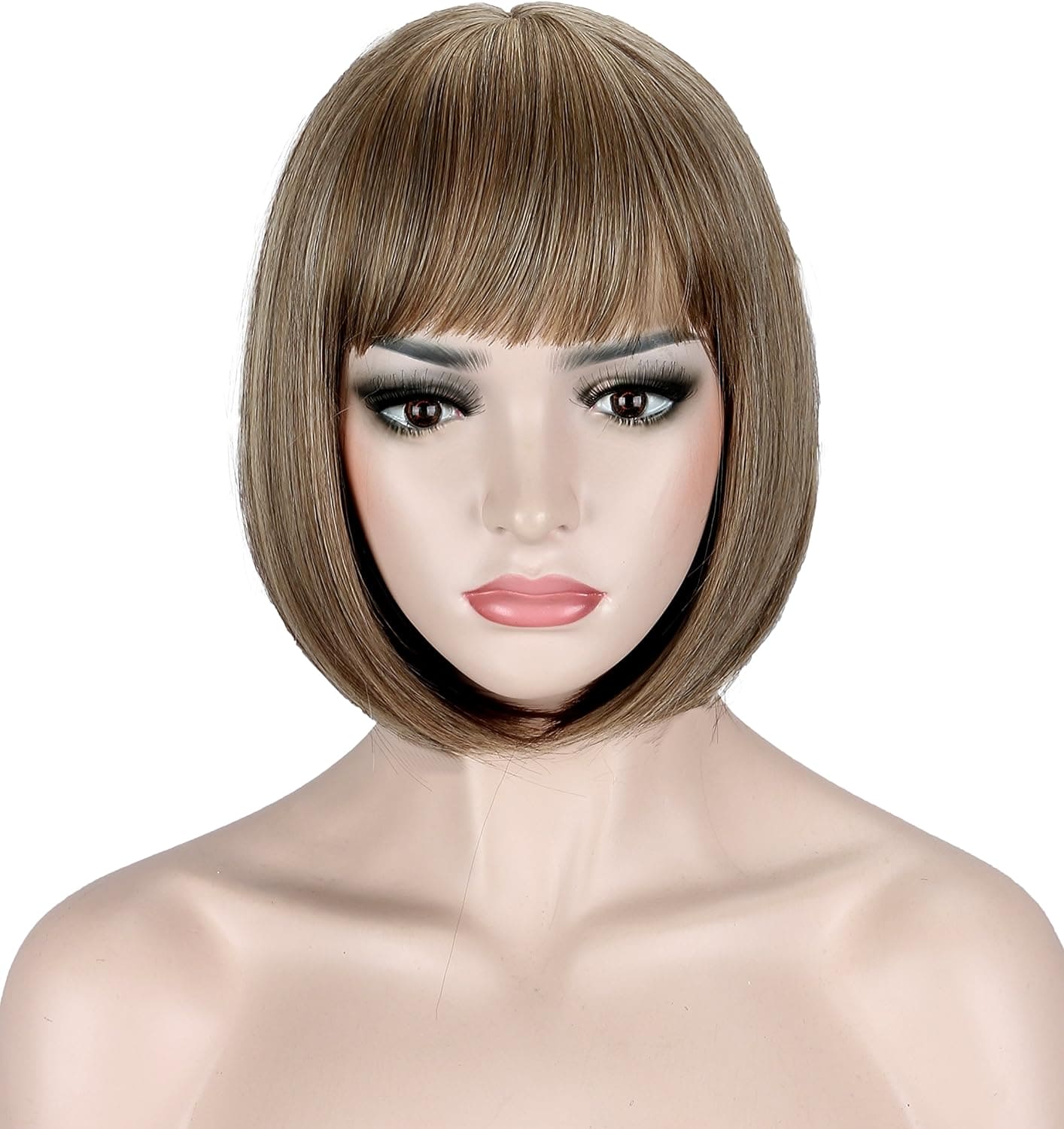 Kalyss Synthetic Bob Wigs for Women Short Dark Brown Bob Wig Natural Looking Straight Ladies Daily Hair Wig with Fringe for Cosplay Halloween Christmas Party