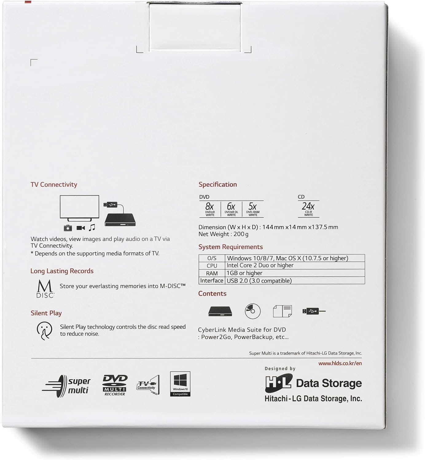 Hitachi-LG GP60 External DVD Drive, Slim Portable DVD Burner/Writer/Player for Laptop, Windows and Mac OS Compatible, USB 2.0, 8x Read/Write Speed - Black