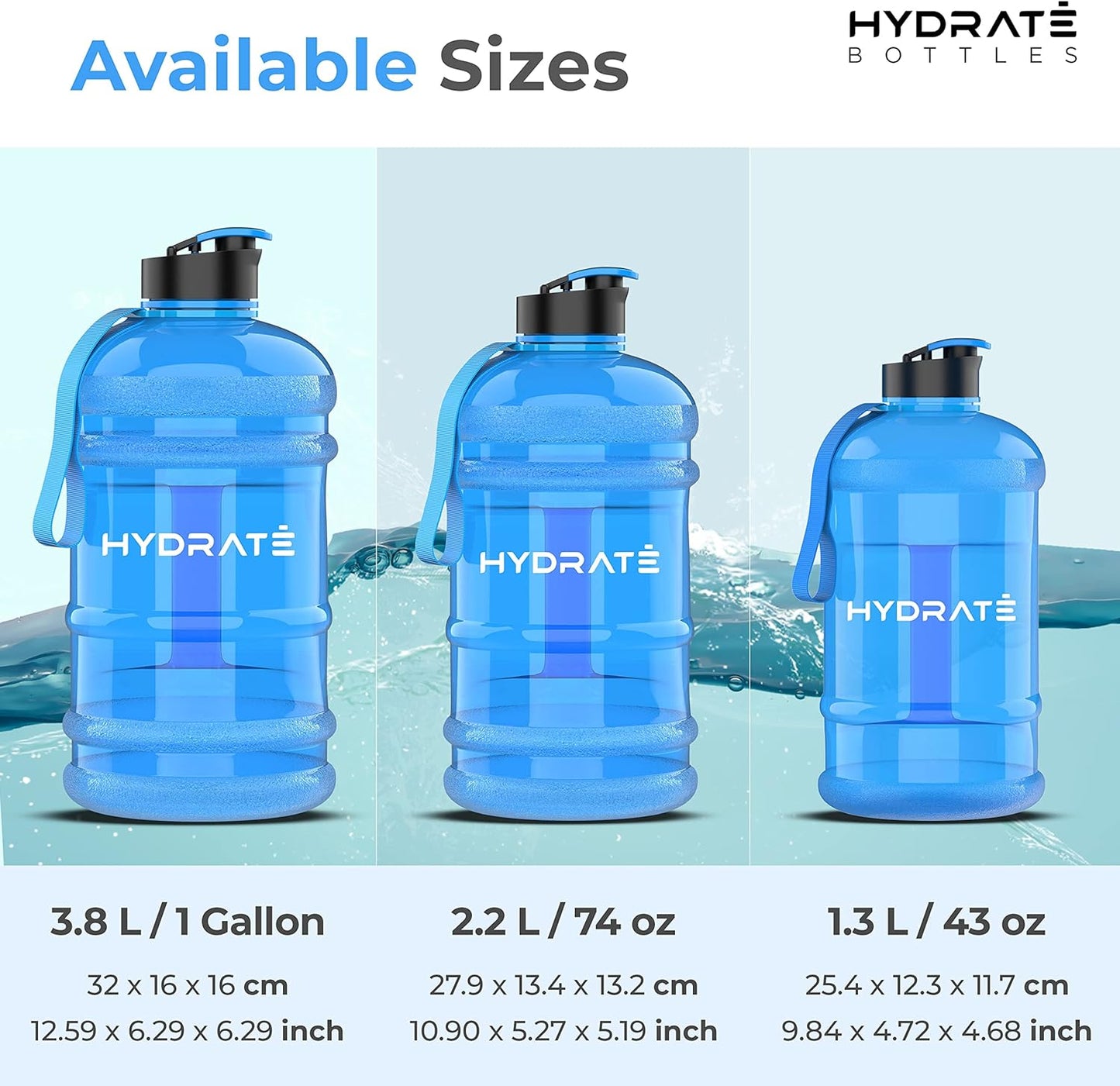 HYDRATE XL Jug Half Gallon Water Bottle with Nylon Carrying Strap & Leak-Proof Flip Cap - 2 Liter Water Jug - Large Capacity for Gym, Workouts, Sports, Running, Jogging, Travel - Matte Nude (74 oz)