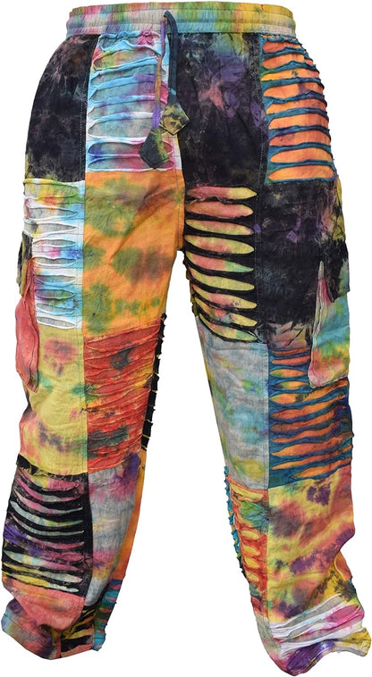 Gheri Mens Tie Dye Patchwork Razorcut Hippie Cargo Lounge Pants