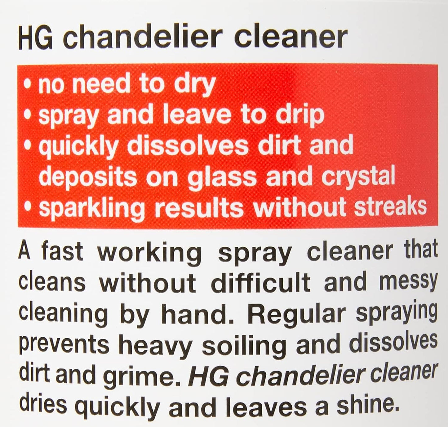 HG Chandelier Cleaner Spray, Specialist Crystal & Glass Cleaner Spray for Lighting Fixtures, Gentle on Delicate Surfaces, Spray On & Drip Dry, Dissolves Dirt - 500ml