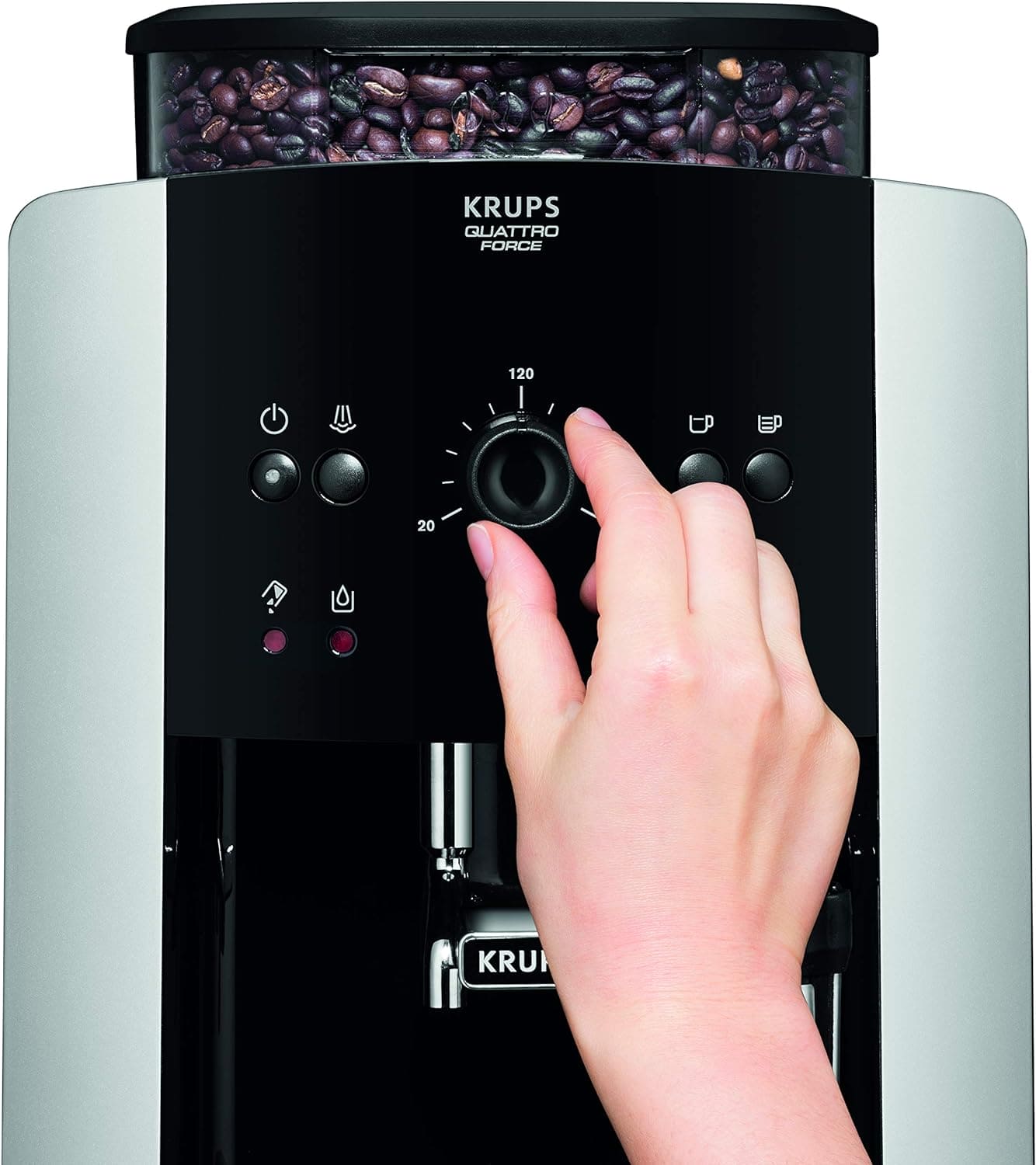 KRUPS Arabica Digital Automatic Coffee Machine, Bean to Cup, Espresso & Cappuccino Maker, 1.7 litre Water Tank, Silver, EA817840