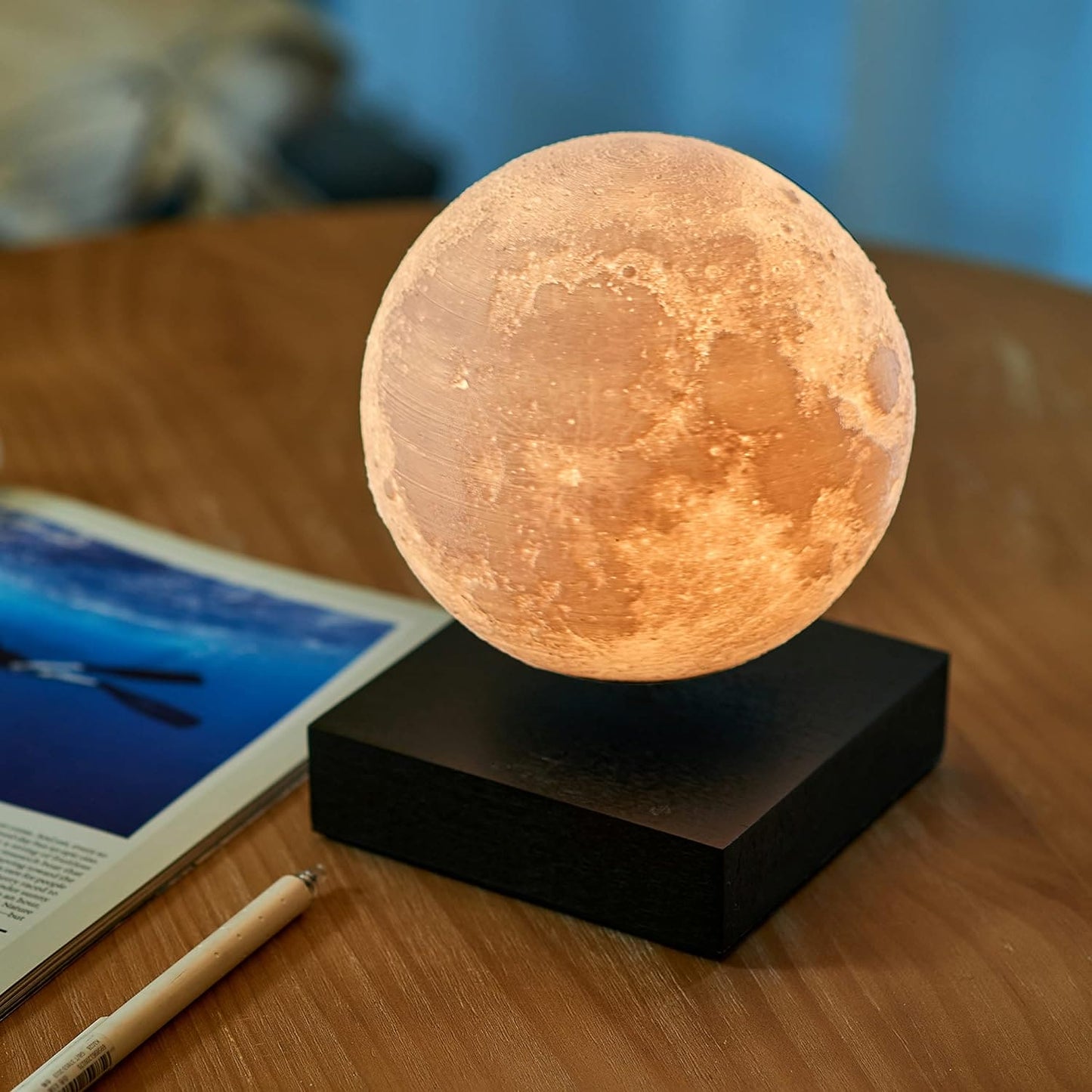 Gingko Design 3D Printed Levitating Smart LED Moon Lamp, 3 Colour Modes, Mains Adaptor Included, Packed in Premium Gift Box, 50000 Hours LED Life Span, Touch Control Button (White Ash)