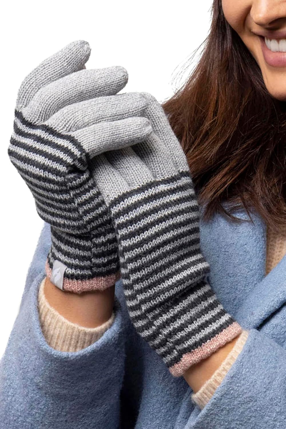 HEAT HOLDERS - Ladies Cute Striped Fairisle Warm Knitted Fleece Lined Winter Thermal Gloves