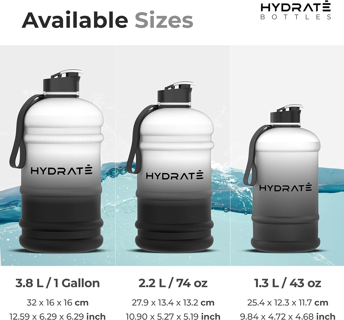 HYDRATE XL Jug Half Gallon Water Bottle with Nylon Carrying Strap & Leak-Proof Flip Cap - 2 Liter Water Jug - Large Capacity for Gym, Workouts, Sports, Running, Jogging, Travel - Matte Nude (74 oz)