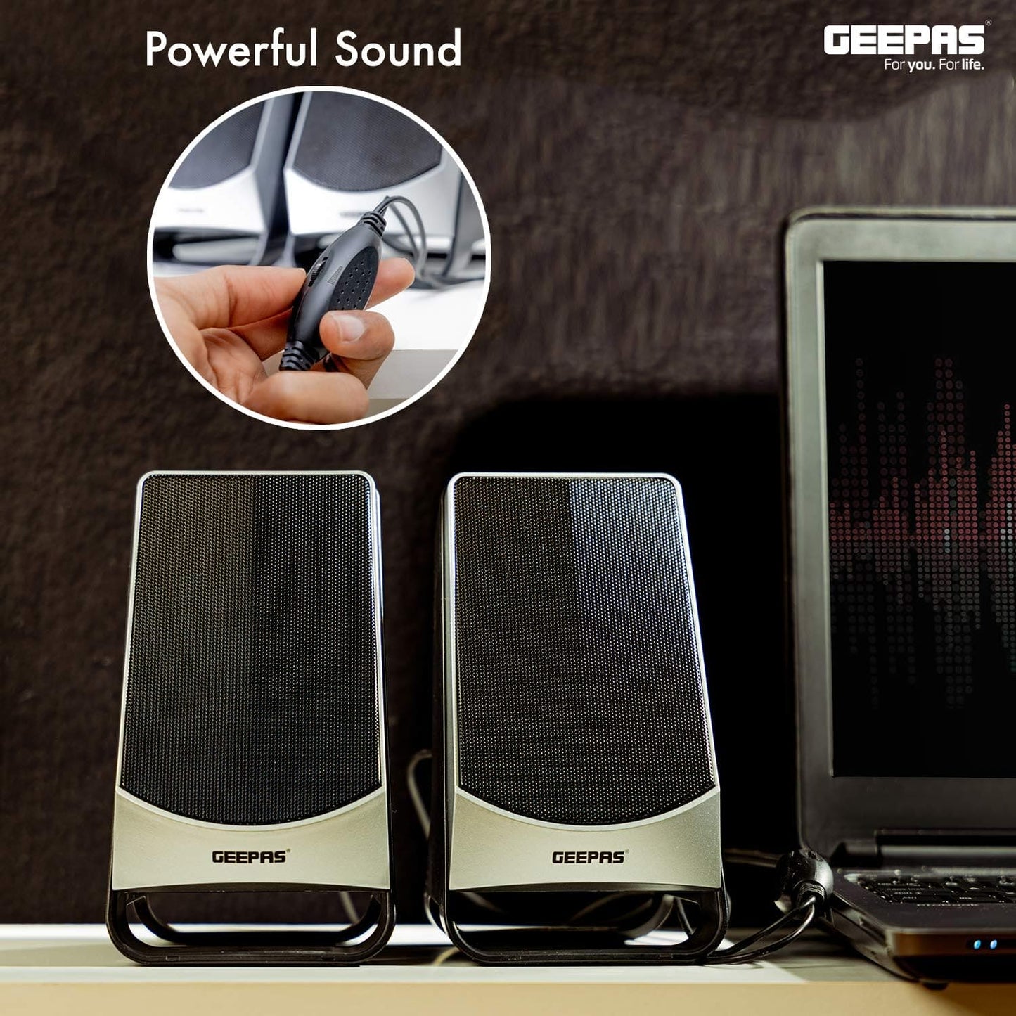 GEEPAS 2.0 Computer Speaker – PC Speakers/Multimedia Speakers for Laptops & Computers – 1.3M Cable, USB Connection Type & 3.5mm Jack Stereo – 2 Years Warranty