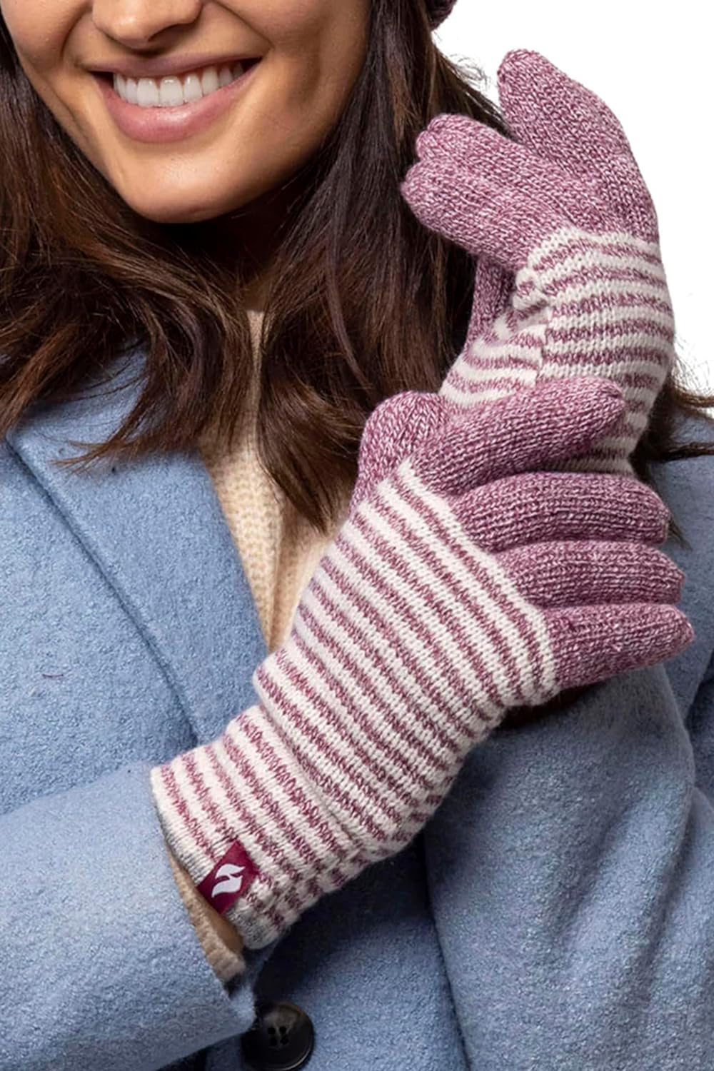 HEAT HOLDERS - Ladies Cute Striped Fairisle Warm Knitted Fleece Lined Winter Thermal Gloves