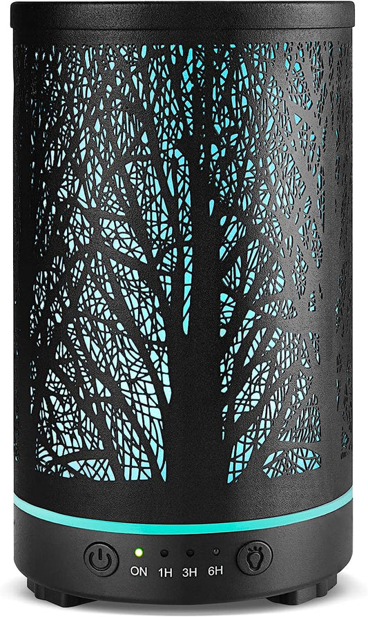 INRORANS Matte Black Metal Tree 200ml Essential Oil Diffuser Aromatherapy Diffuser with Intermittent Design 7 LED Colors Night Light Ultrasonic Diffuser For Bedroom Office Hotel Home Décor…