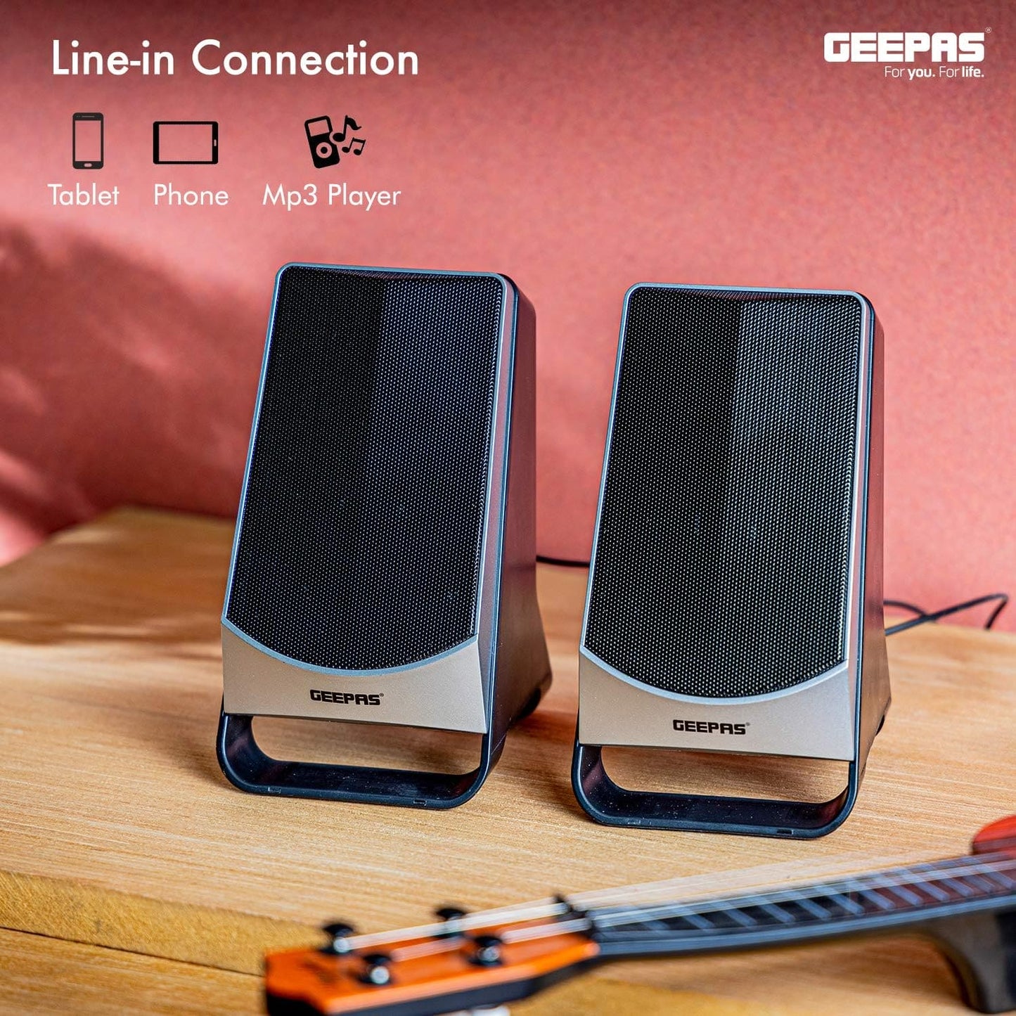 GEEPAS 2.0 Computer Speaker – PC Speakers/Multimedia Speakers for Laptops & Computers – 1.3M Cable, USB Connection Type & 3.5mm Jack Stereo – 2 Years Warranty