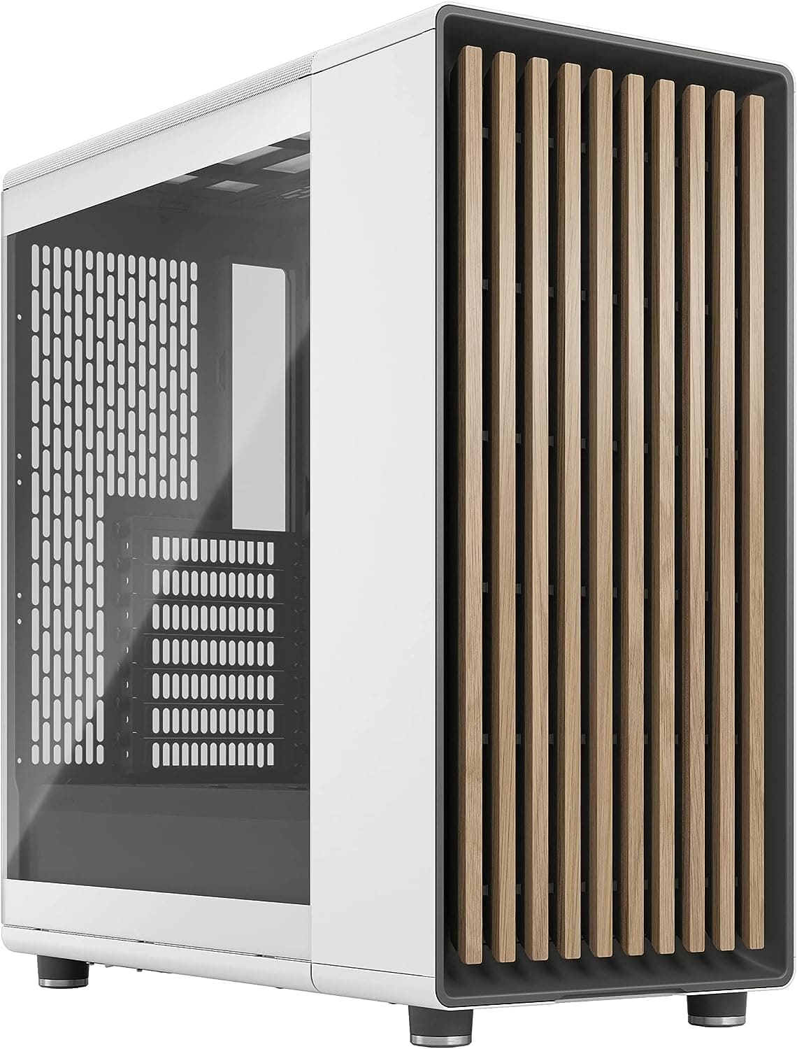 Fractal Design North Chalk White - Wood Oak Front - Mesh Side Panels - Two 140mm Aspect PWM Fans Included - Type C USB - ATX Airflow Mid Tower PC Gaming Case