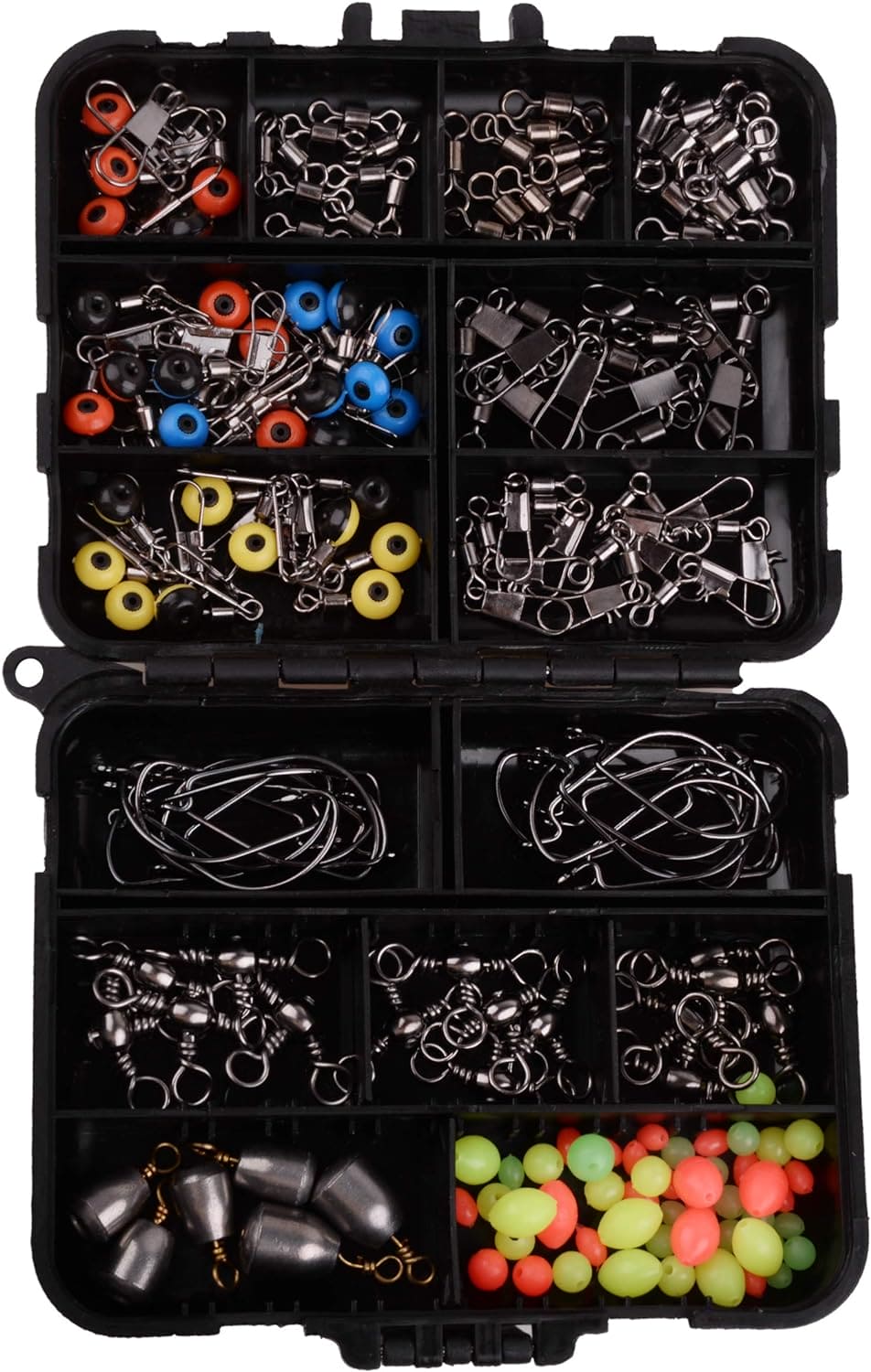 JSHANMEI 160pcs/box Fishing Accessories Kit, Including Jig Worm Hooks, Iron-Weights, Rolling Barrel Fishing Swivels Snaps, Sinker Slides, Fishing Line Beads, Fishing Gear Set with Tackle Box