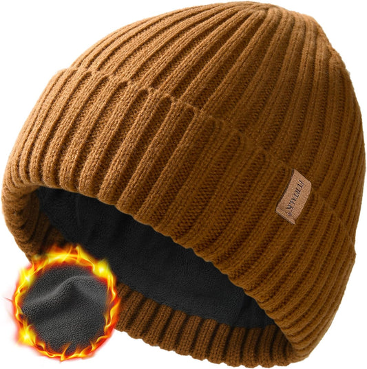 FURTALK Beanie Hat Men Women Fleece Lined Winter Hats Warm Thermal Hat Knit Cuffed Beanie Unisex Plain Skull Cap