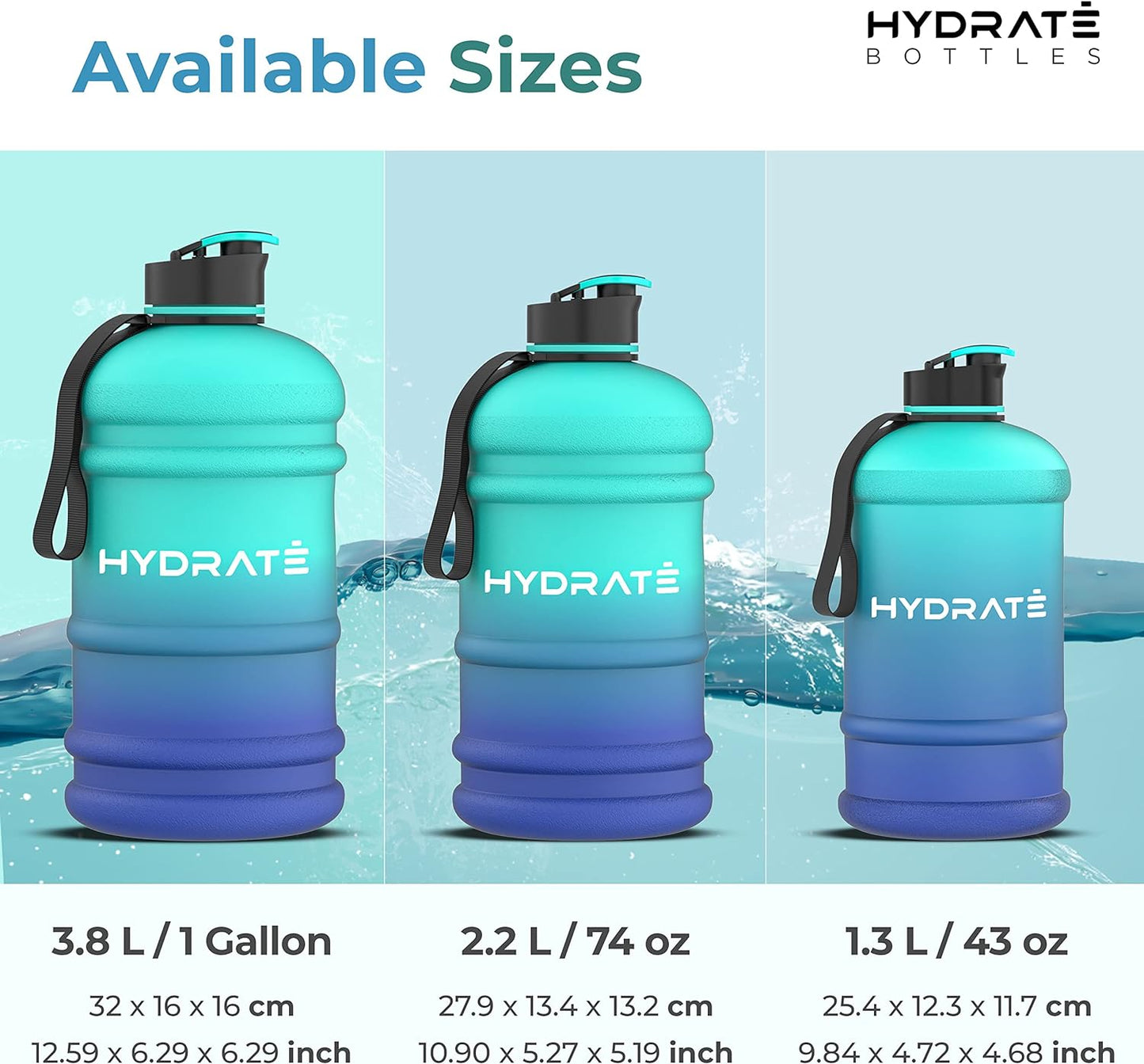 HYDRATE XL Jug Half Gallon Water Bottle with Nylon Carrying Strap & Leak-Proof Flip Cap - 2 Liter Water Jug - Large Capacity for Gym, Workouts, Sports, Running, Jogging, Travel - Matte Nude (74 oz)