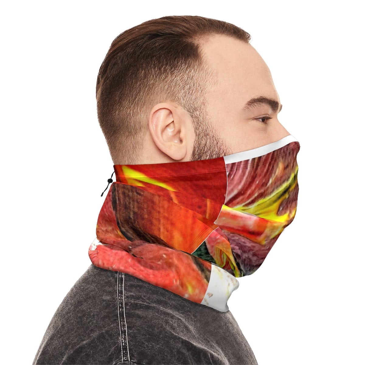 fire reds and yellow Winter Neck Gaiter With Drawstring