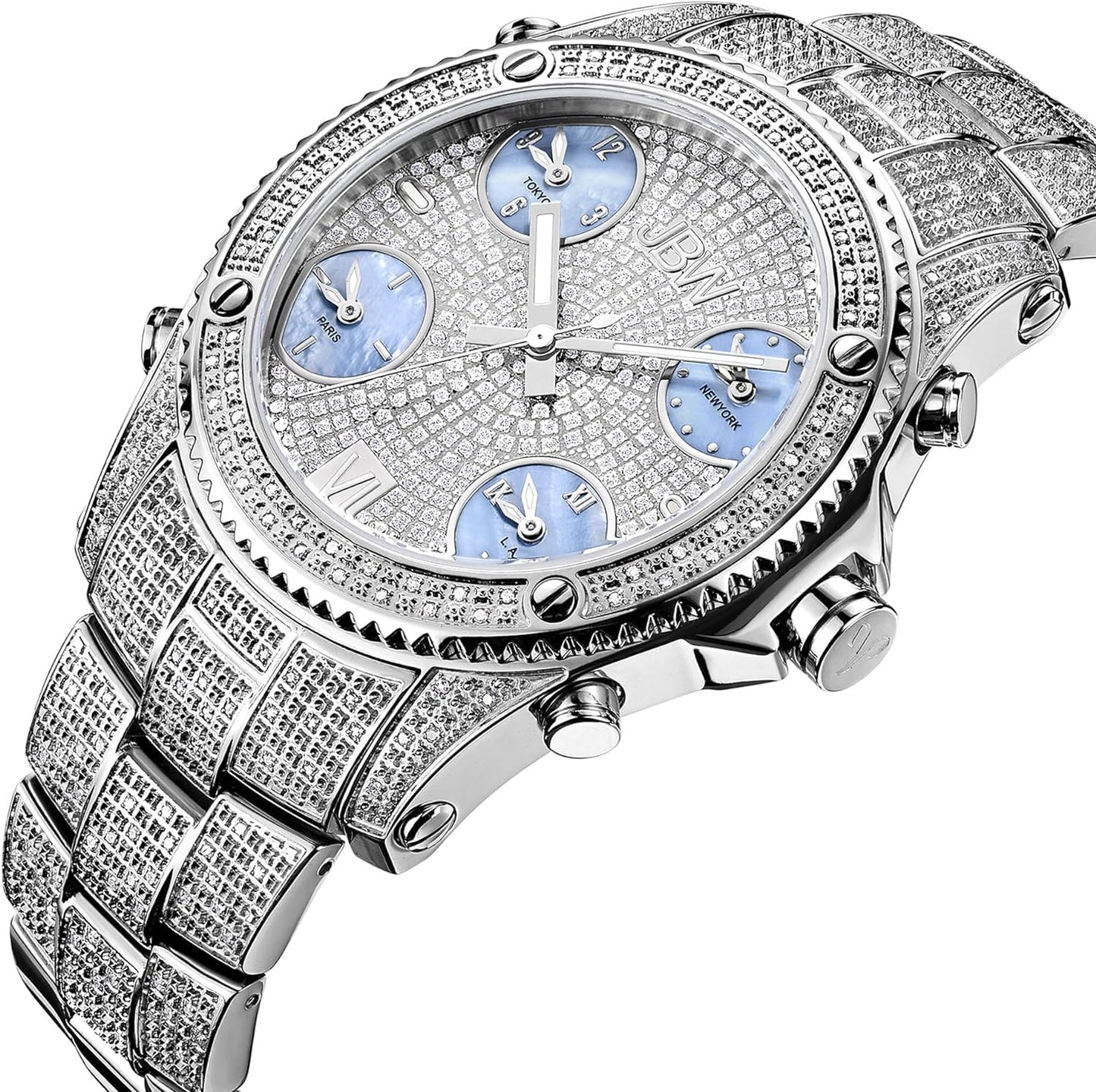 JBW Men's Luxury Jet Setter 2.34 ctw Diamond Wrist Watch with Stainless Steel Link Bracelet