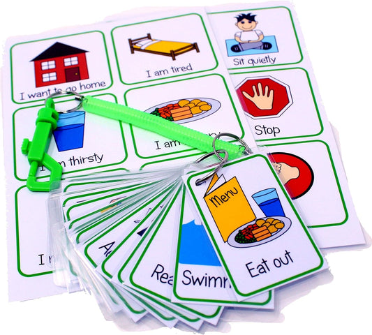 kids2learn Out And About Activity Cards special needs communication flash cards & bungee set for non verbal children adults ADHD ASD Autism