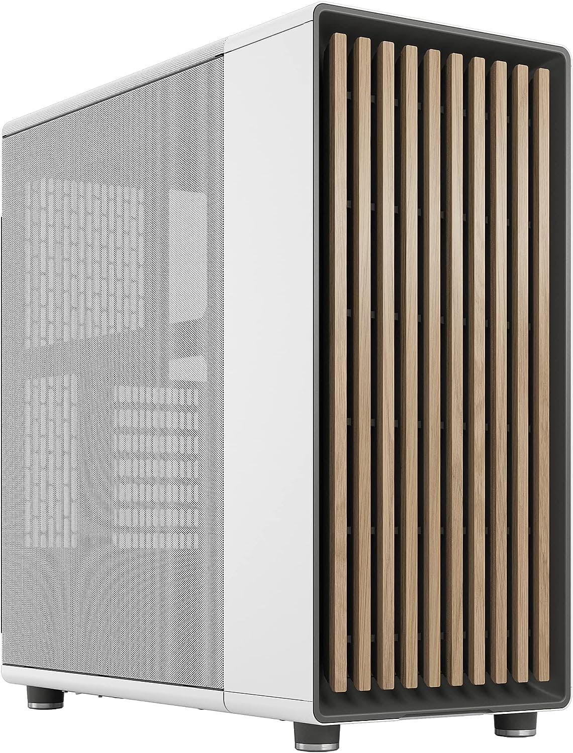 Fractal Design North Chalk White - Wood Oak Front - Mesh Side Panels - Two 140mm Aspect PWM Fans Included - Type C USB - ATX Airflow Mid Tower PC Gaming Case