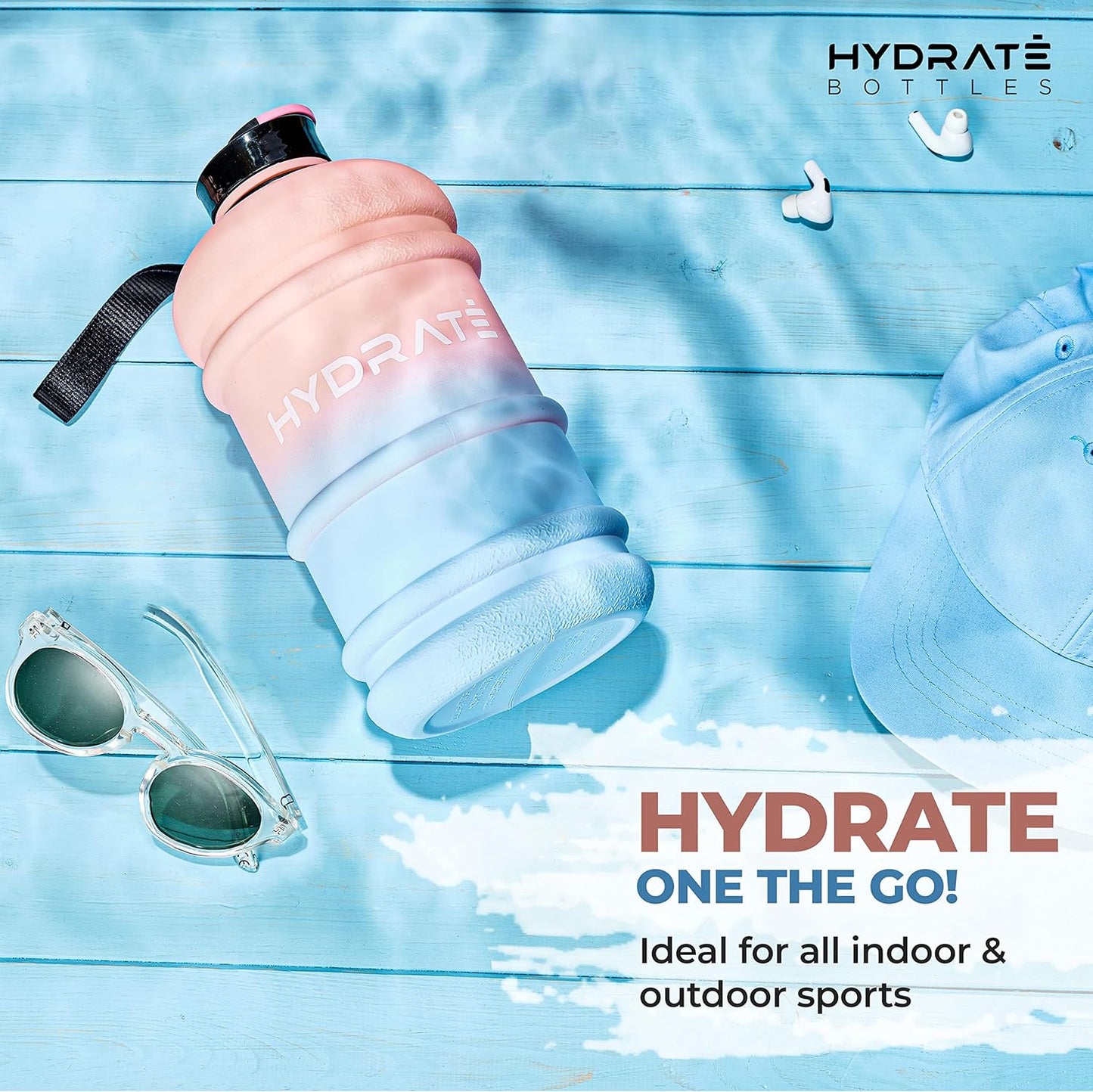 HYDRATE XL Jug Half Gallon Water Bottle with Nylon Carrying Strap & Leak-Proof Flip Cap - 2 Liter Water Jug - Large Capacity for Gym, Workouts, Sports, Running, Jogging, Travel - Matte Nude (74 oz)