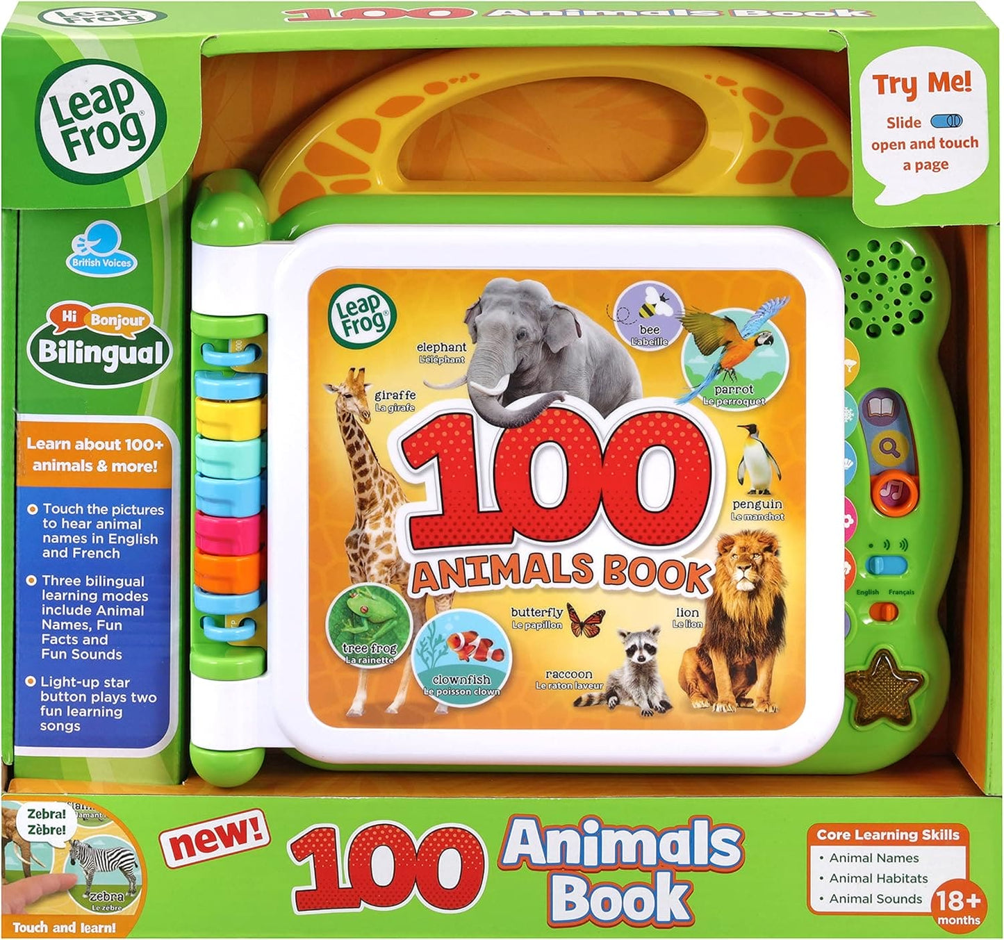 LeapFrog 100 Animals Book, Baby Book with Sounds and Colours for Sensory Play, Educational Toy for Kids, Preschool Bilingual Learning Games for Boys and Girls Aged 18 Months, 1, 2, 3 Years