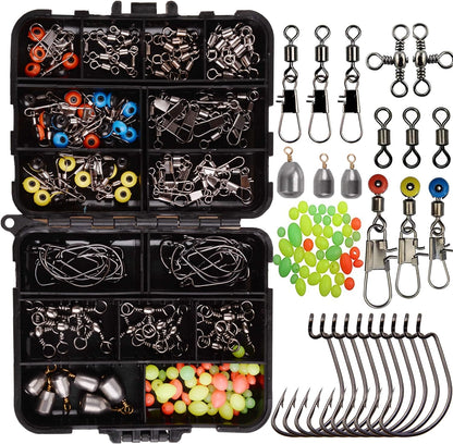 JSHANMEI 160pcs/box Fishing Accessories Kit, Including Jig Worm Hooks, Iron-Weights, Rolling Barrel Fishing Swivels Snaps, Sinker Slides, Fishing Line Beads, Fishing Gear Set with Tackle Box