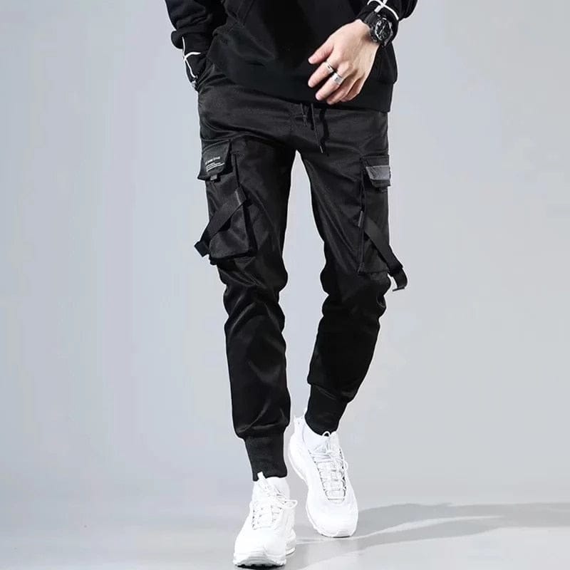 Ribbons Harem Joggers Men Cargo Pants Streetwear Hip Hop Casual Pockets Track Pants Male Harajuku Fashion Trousers