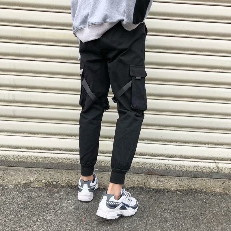 Ribbons Harem Joggers Men Cargo Pants Streetwear Hip Hop Casual Pockets Track Pants Male Harajuku Fashion Trousers