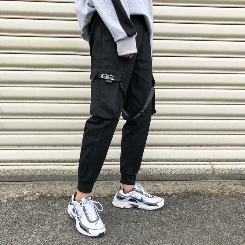 Ribbons Harem Joggers Men Cargo Pants Streetwear Hip Hop Casual Pockets Track Pants Male Harajuku Fashion Trousers