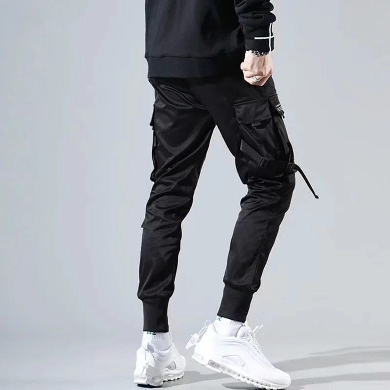 Ribbons Harem Joggers Men Cargo Pants Streetwear Hip Hop Casual Pockets Track Pants Male Harajuku Fashion Trousers