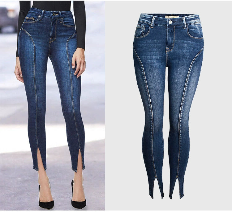 Jeans New Mid rise Stretch Split Leg Trendy High Quality Washed Cropped Jeans